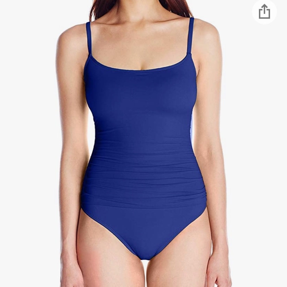 La Blanca Island Goddess one-piece swimsuit 8 Midnight blue NWOT ruched basic